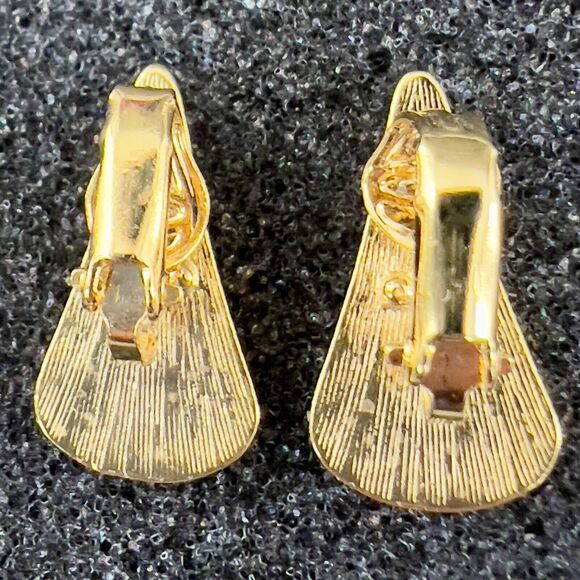 Vintage Van Doran Genuine Diamond Dust Clip On Earrings Gold Tone/Black Retro - Picture 4 of 5